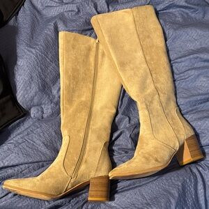 Tan Suede Knee-High Boots